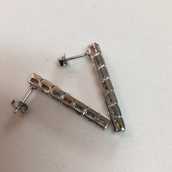 925 RP Multi Gemstone Bar Earrings - Picture 4 of 6